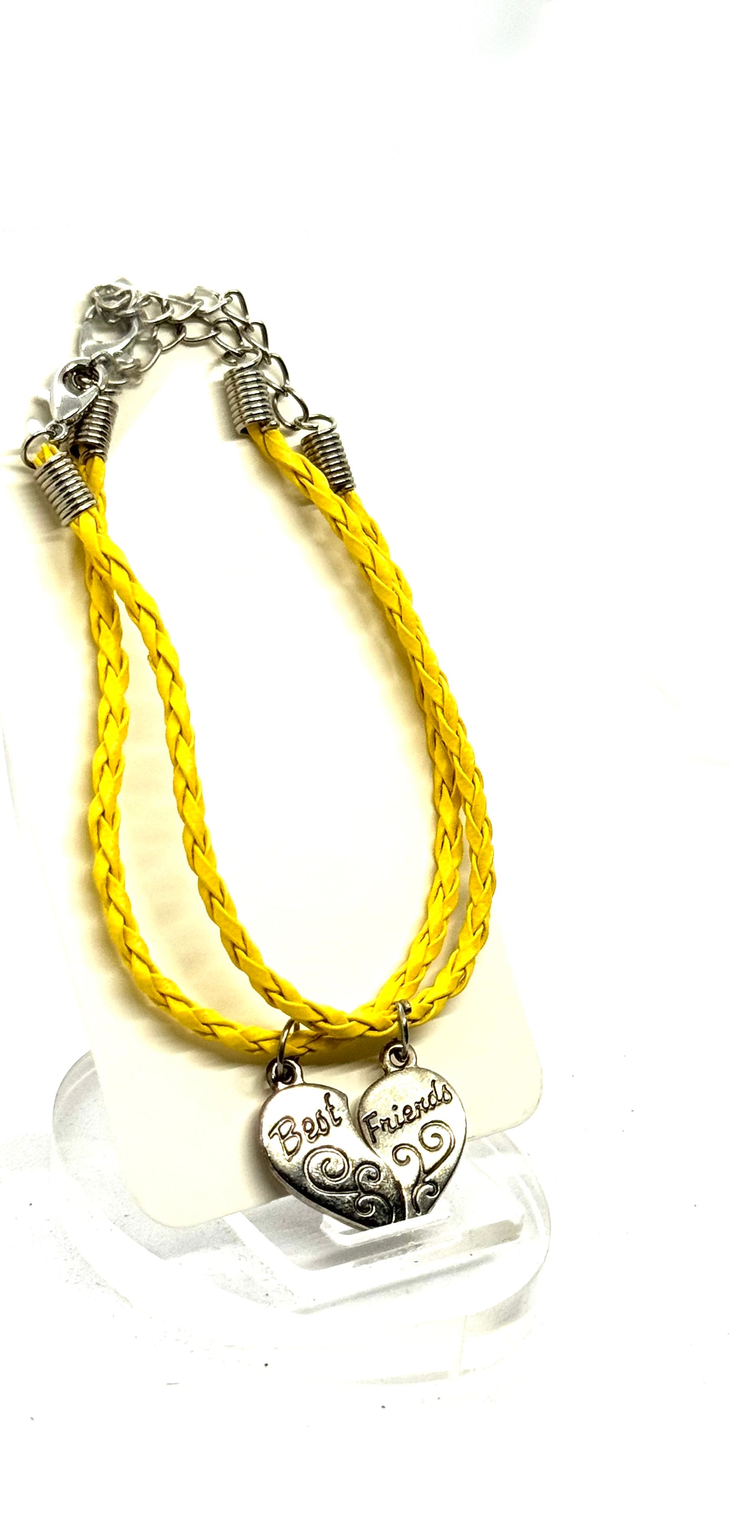 #1”Best Friends But Make It Chaos 💛 | Handmade Yellow Braided Bracelet | Split Heart Charm | Matching Friendship Jewelry | FDSS One-of-a-Kind”