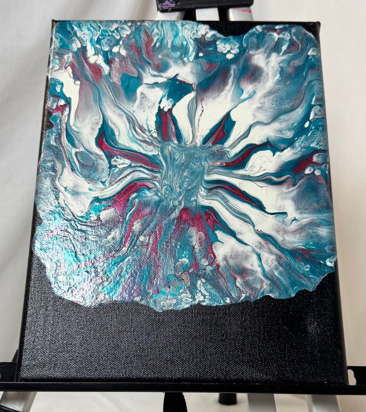 Jellyfish – Teal, White & Crimson Abstract Fluid Art Canvas