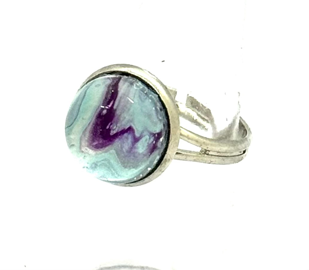 #5 Mint Mirage Glass Dome Ring – Purple & Aqua Swirl Statement Ring