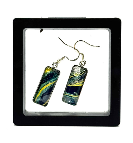 #9S Storm Chaser Sterling Silver Rectangle Glass Dome Earrings