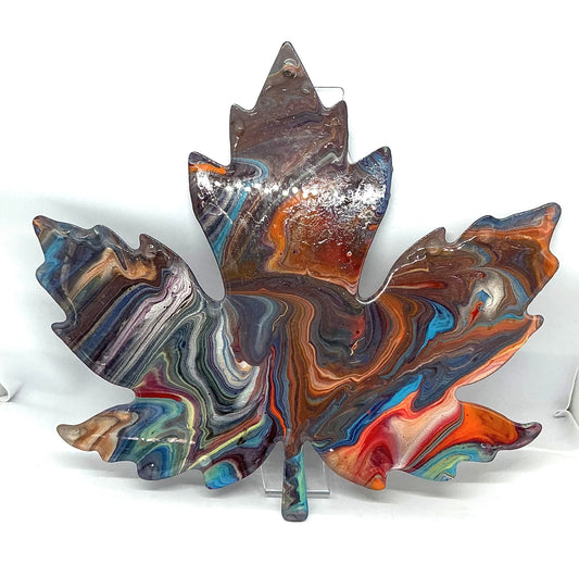Unbe-leaf-able Chaos | Paint-Poured Maple Leaf Wall Art