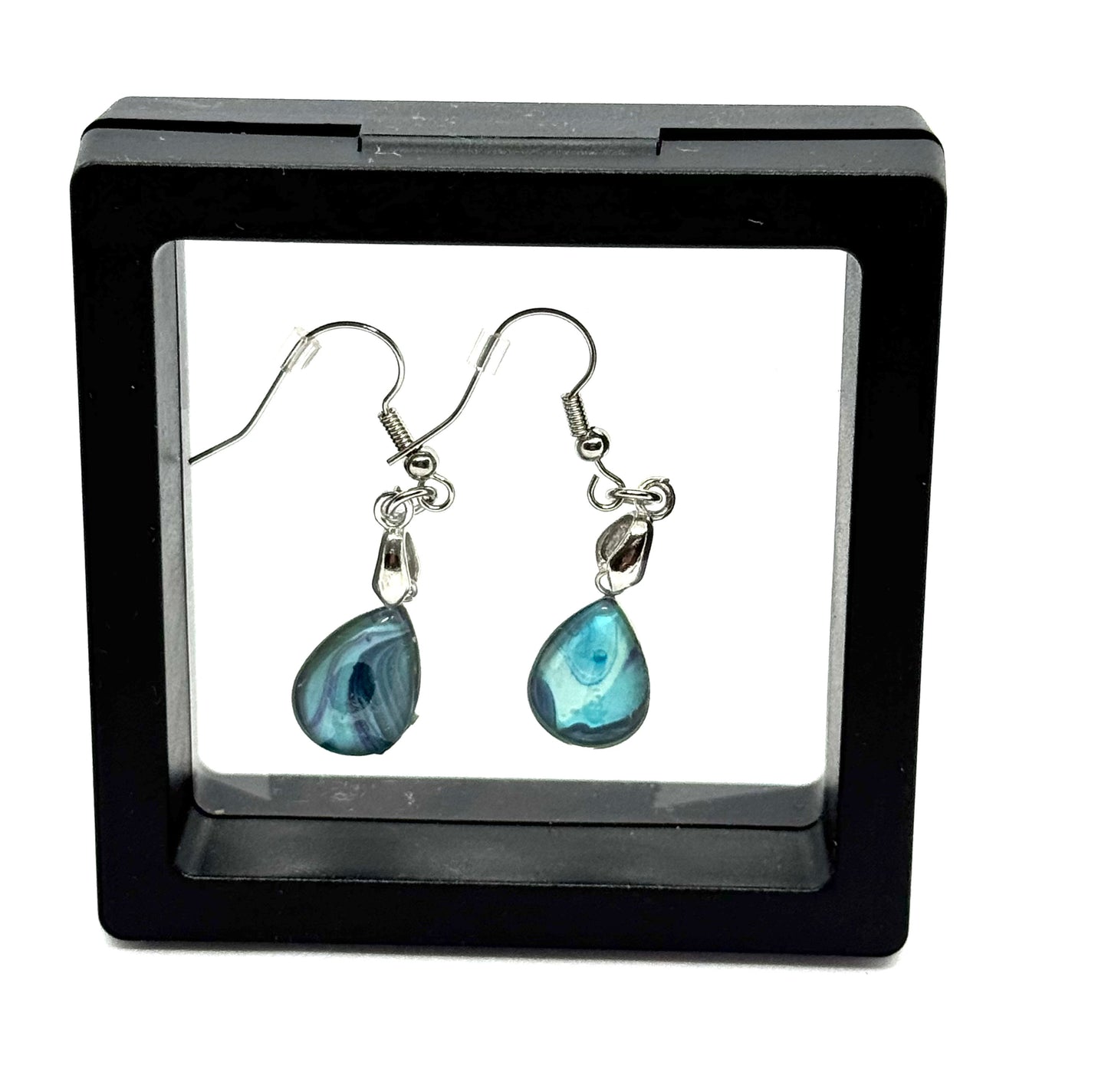 #32 🌊 Between the Storm & the Stillness Earrings – Teardrop Glass Dome Paint Pour Art 🌊