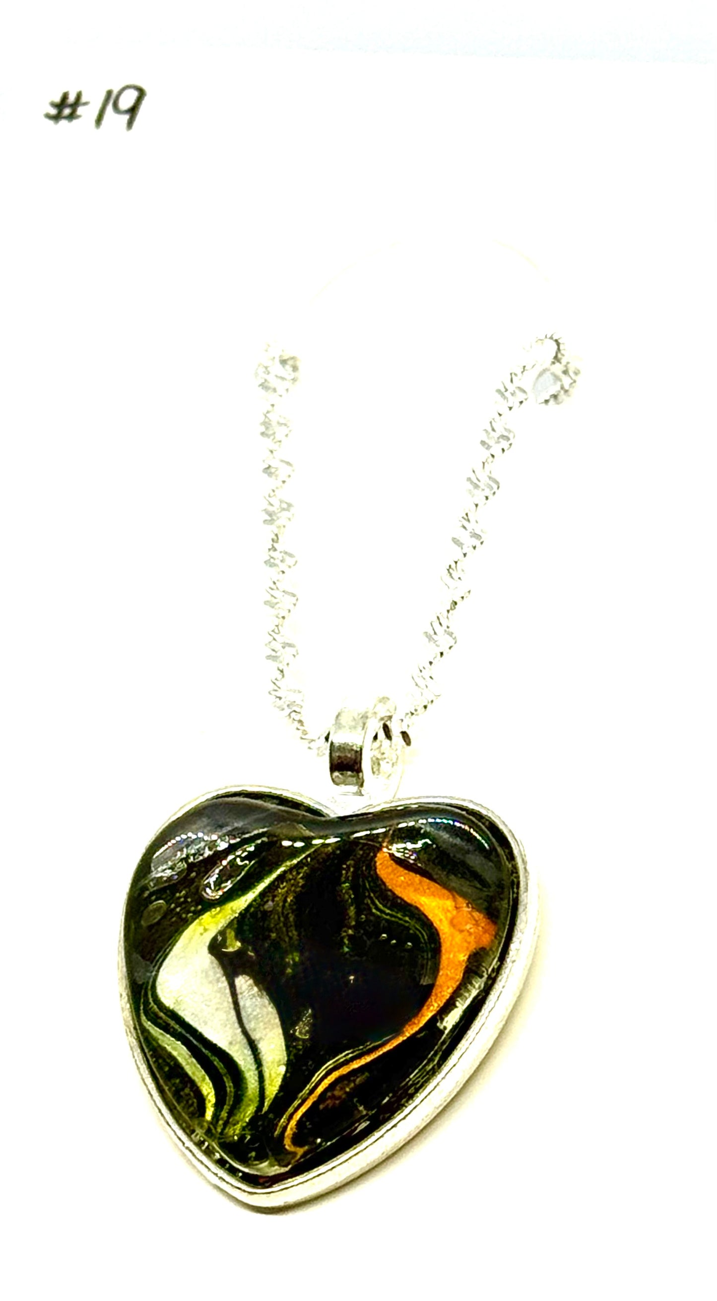 #19 Toxic Sweetheart – Black, Orange & White Paint Pour Heart Necklace | FDSS Original