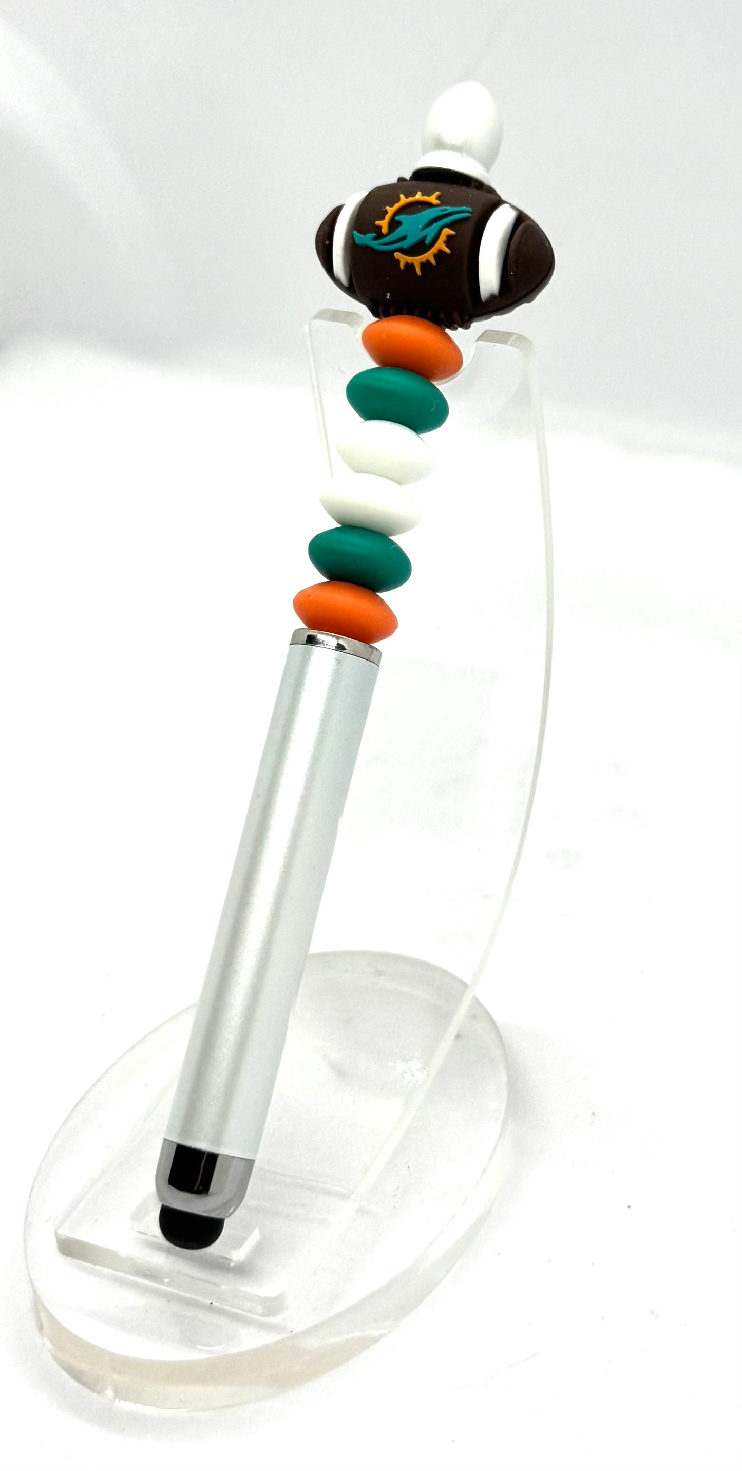 Handmade Miami Dolphins Inspired Beaded Stylus Pen | Refillable Touchscreen Pen