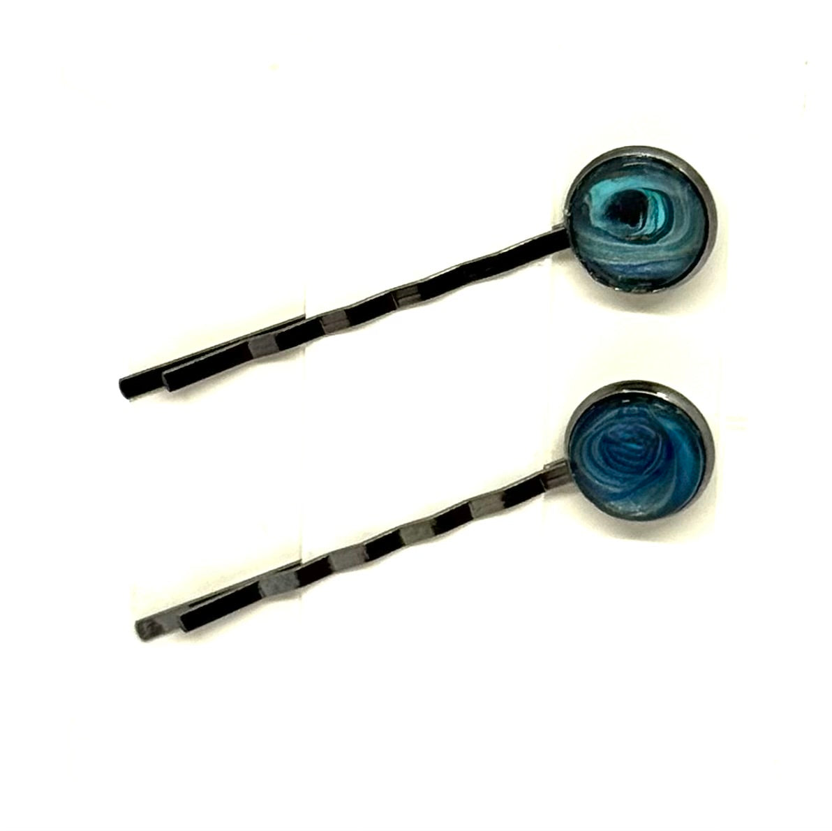 The “Tiny Hurricane Energy” Bobby Pin Set – Handmade Ocean Swirl Hair Pins (Set of 2)