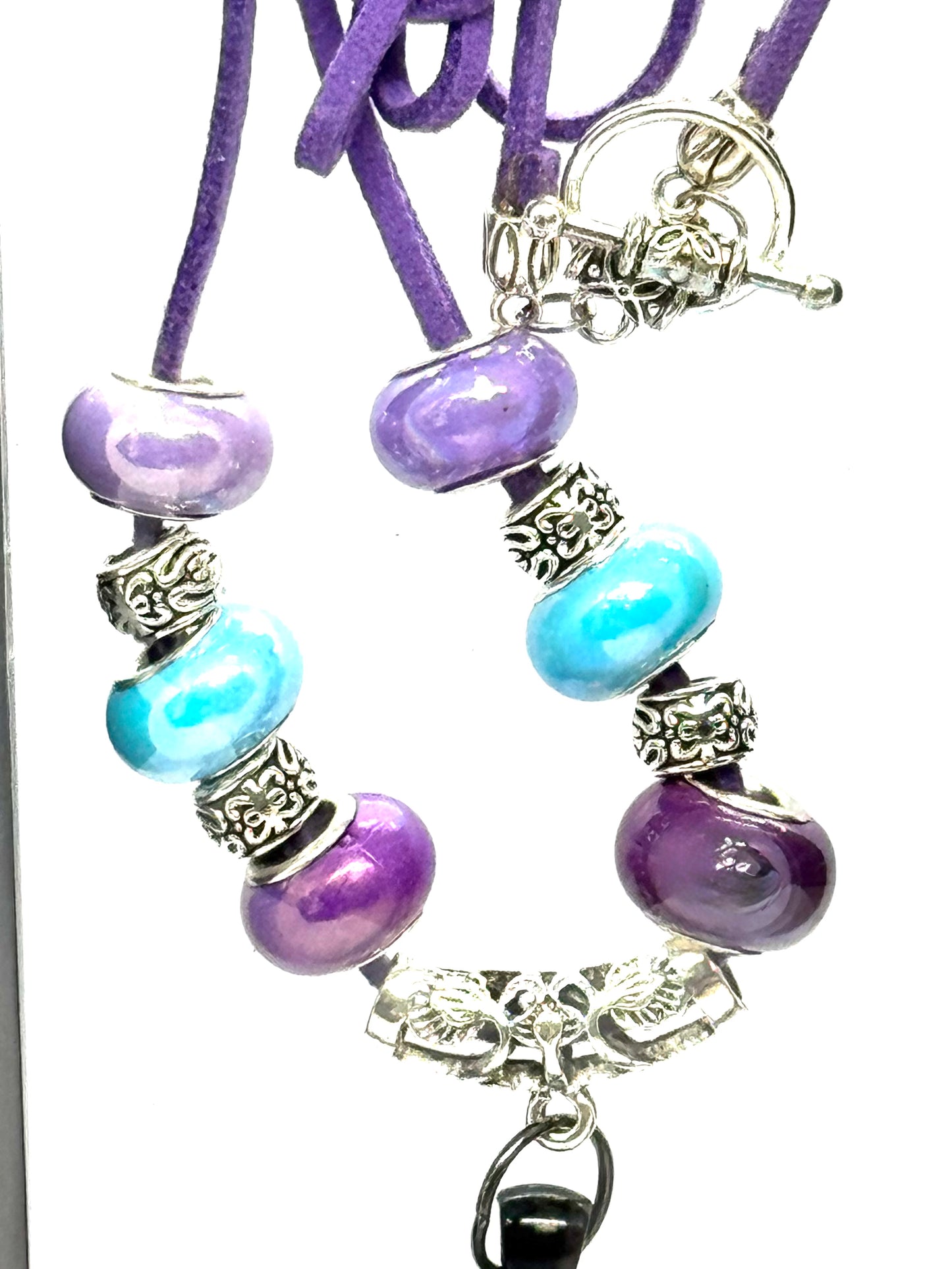 Cosmic Chaos Pendant Necklace | Teal & Purple Swirl | 38” Cord | Statement Piece