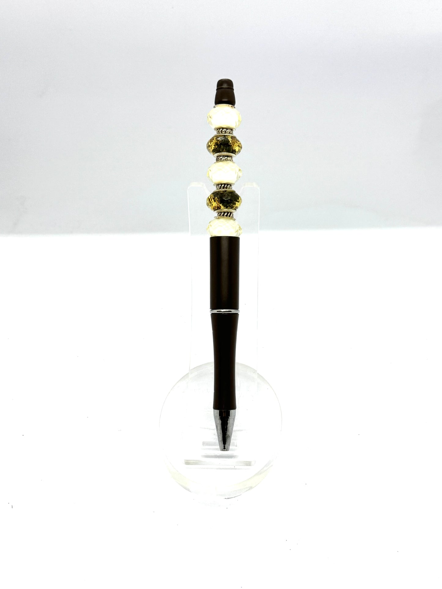 The Professional Overthinker – Brown & Gold Beaded Pen with Ink Refill