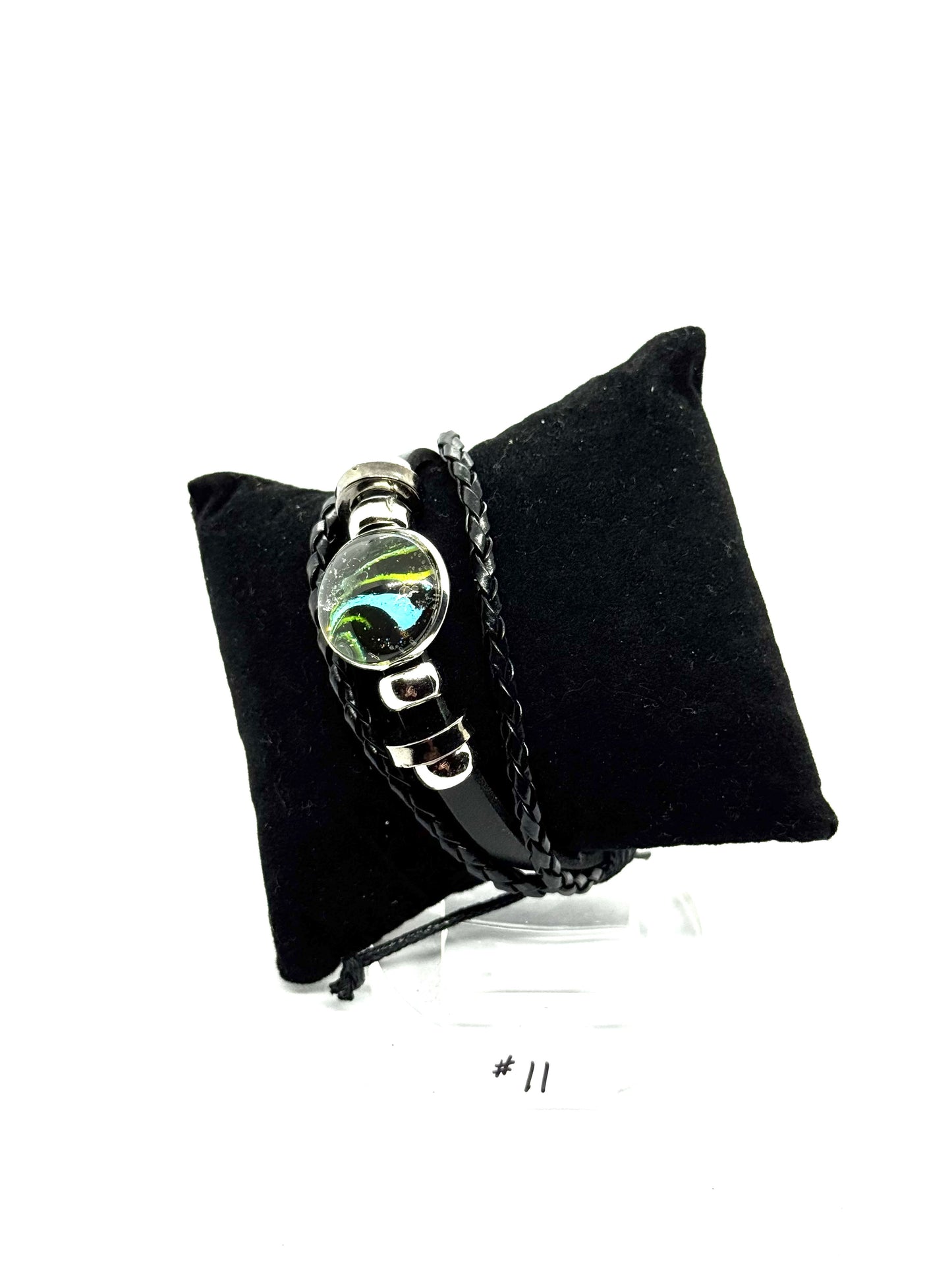 #11 FDSS Neon Chaos Glass Dome Bracelet — Handmade Statement Bracelet | Dark Aesthetic Leather Wrap Jewelry | One-of-a-Kind Wearable Art