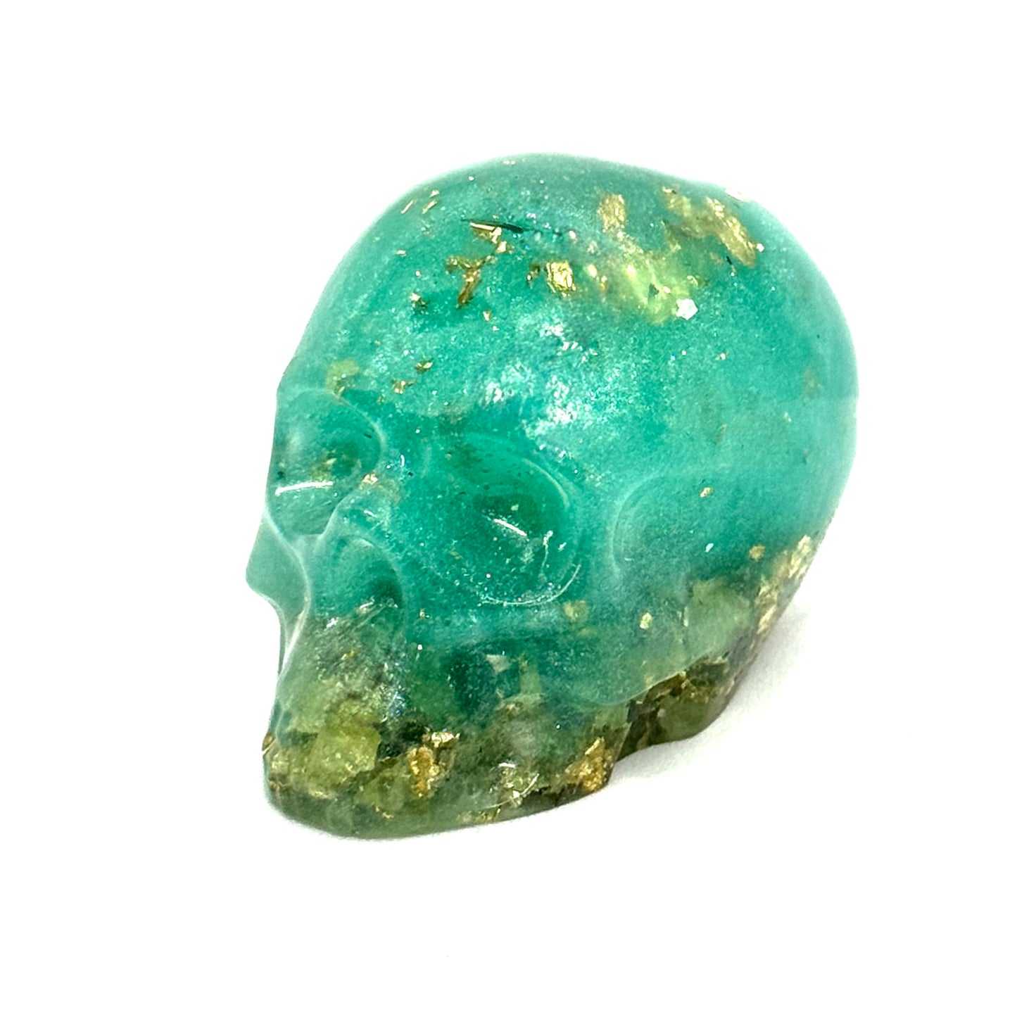 “Ocean Poison” Teal & Gold Skull – Resin Chaos Piece