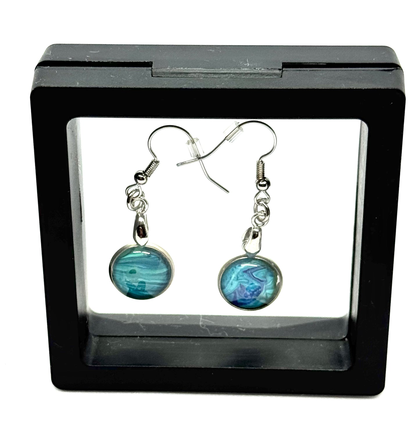 #33 Tides of Tranquility Earrings – Glass Dome Paint Pour Art Earrings