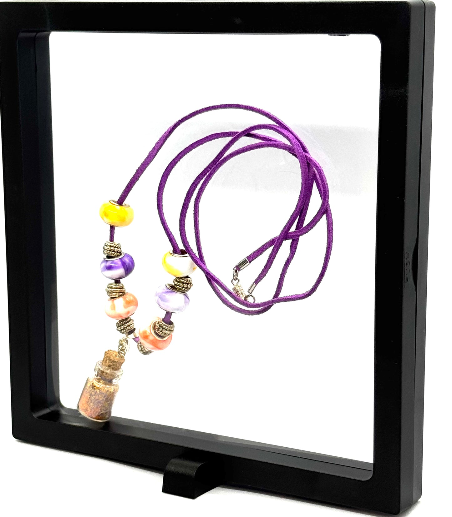 “Mood Swings & Magic Dust” Purple Beaded Necklace | 32” Cord | Screw Clasp | Glitter Bottle Pendant