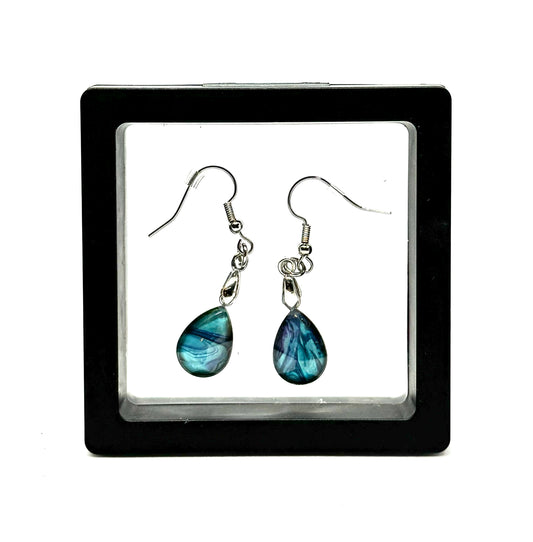 #19 Mermaid Mood Swing Glass Dome Earrings – Handmade Acrylic Paint Pour Teardrop Dangle Earrings