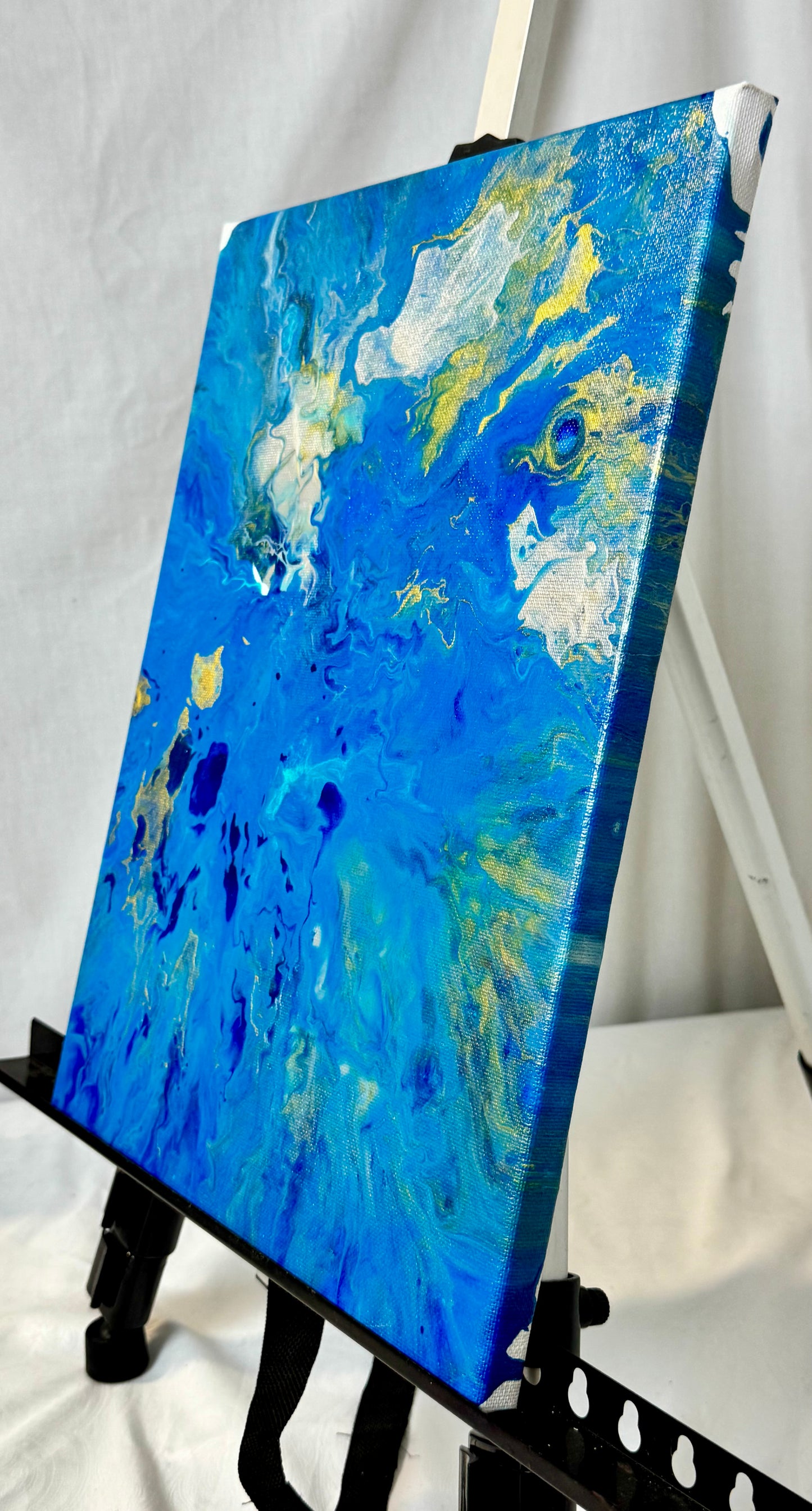 Primal Blue — 11x14 Blue & Gold Acrylic Paint Pour Canvas