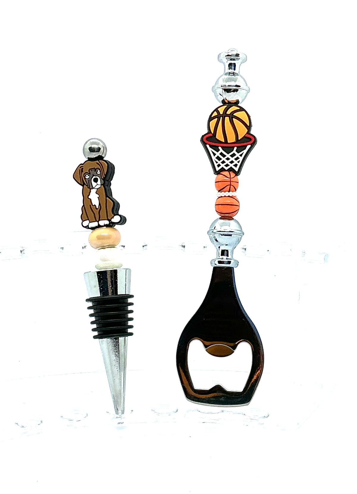 The Pop It & Stop It Set | Basketball Bottle Opener & Boxer Dog Wine Stopper
