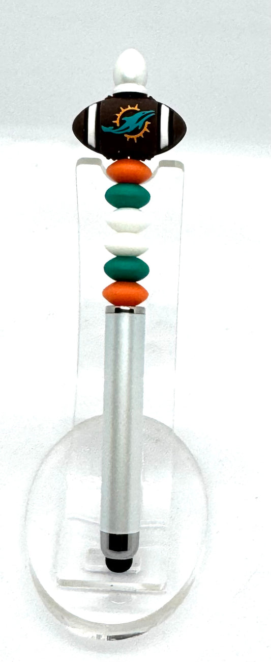 Handmade Miami Dolphins Inspired Beaded Stylus Pen | Refillable Touchscreen Pen