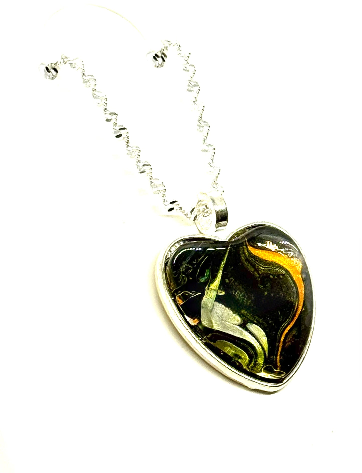 #19 Toxic Sweetheart – Black, Orange & White Paint Pour Heart Necklace | FDSS Original