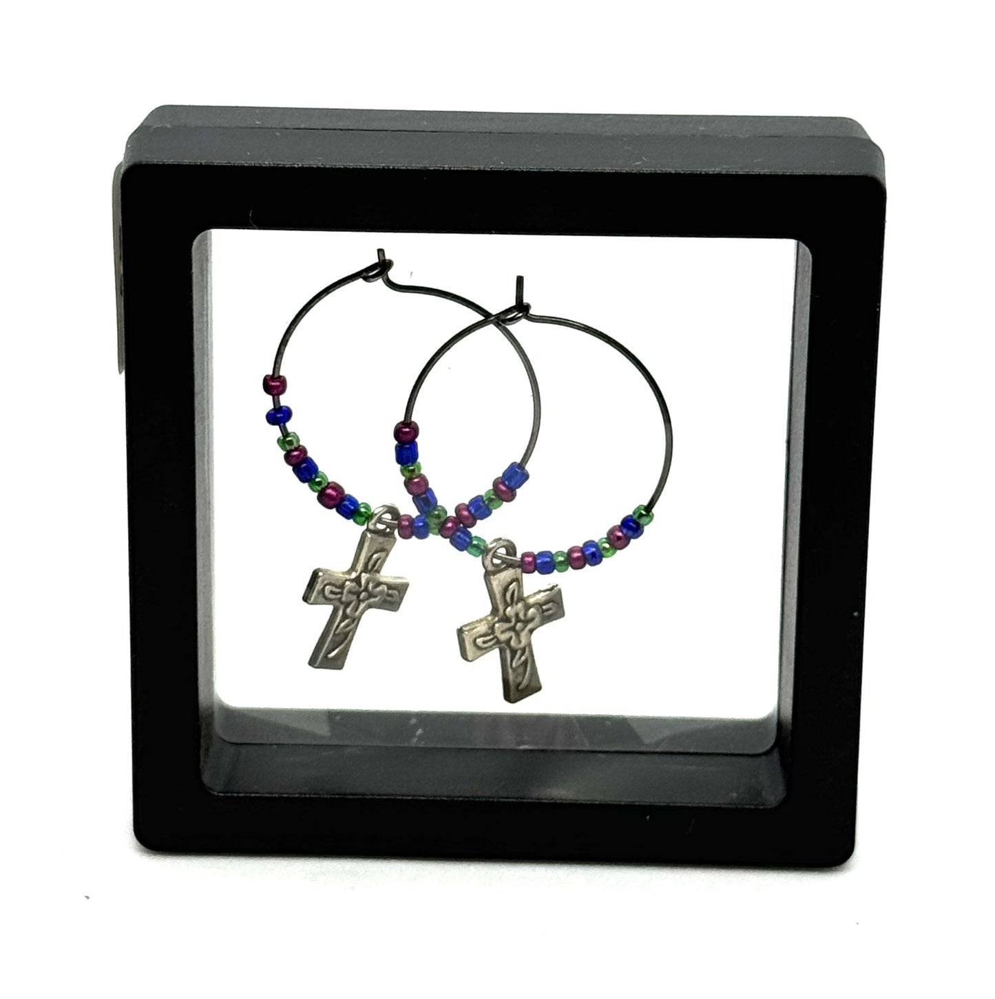 #52 Blessed but Still a Hot Mess Earrings – Cross Hoop Earrings