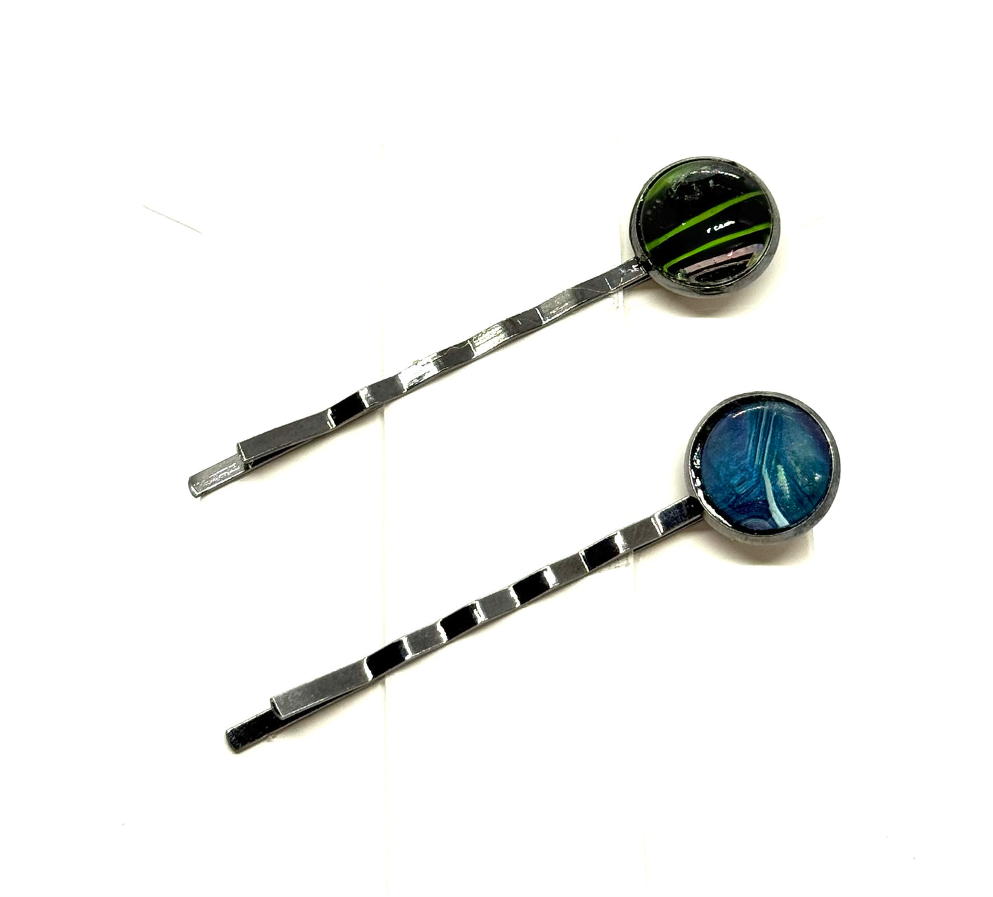 #4 Toxic Energy Bobby Pins – Black & Neon Green Swirl Set (2pc)