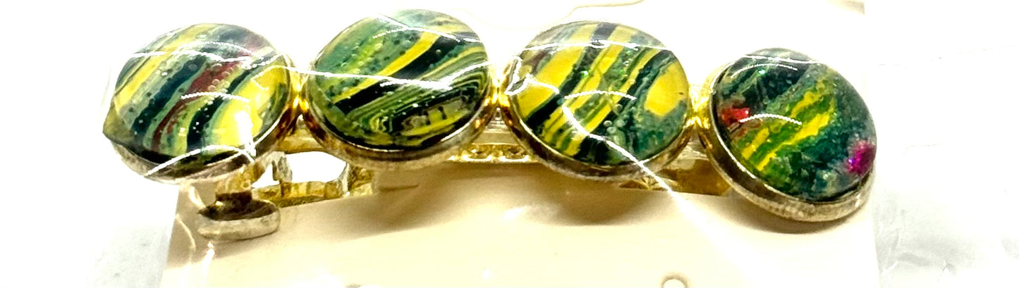 #2 Sunlit Chaos Barrette – Yellow & Green Resin Disc Hair Clip