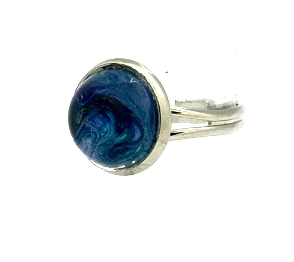 #4 Midnight Tide Glass Dome Ring – Deep Blue Swirl Statement Ring