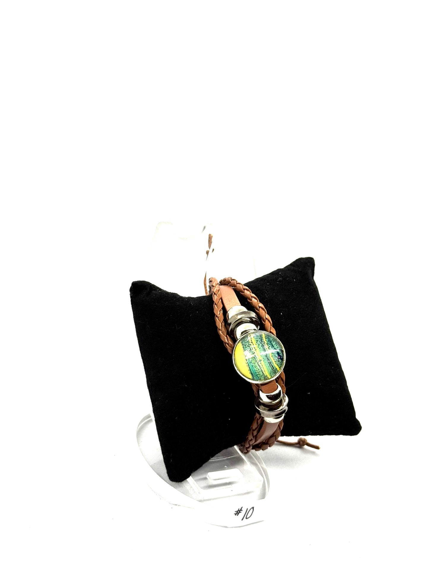 #10 FDSS Toxic Glow Leather Wrap Bracelet — Green Chaos Glass Dome | Handmade One-of-One Statement Jewelry | Earthy Dark Aesthetic Wrist Armor
