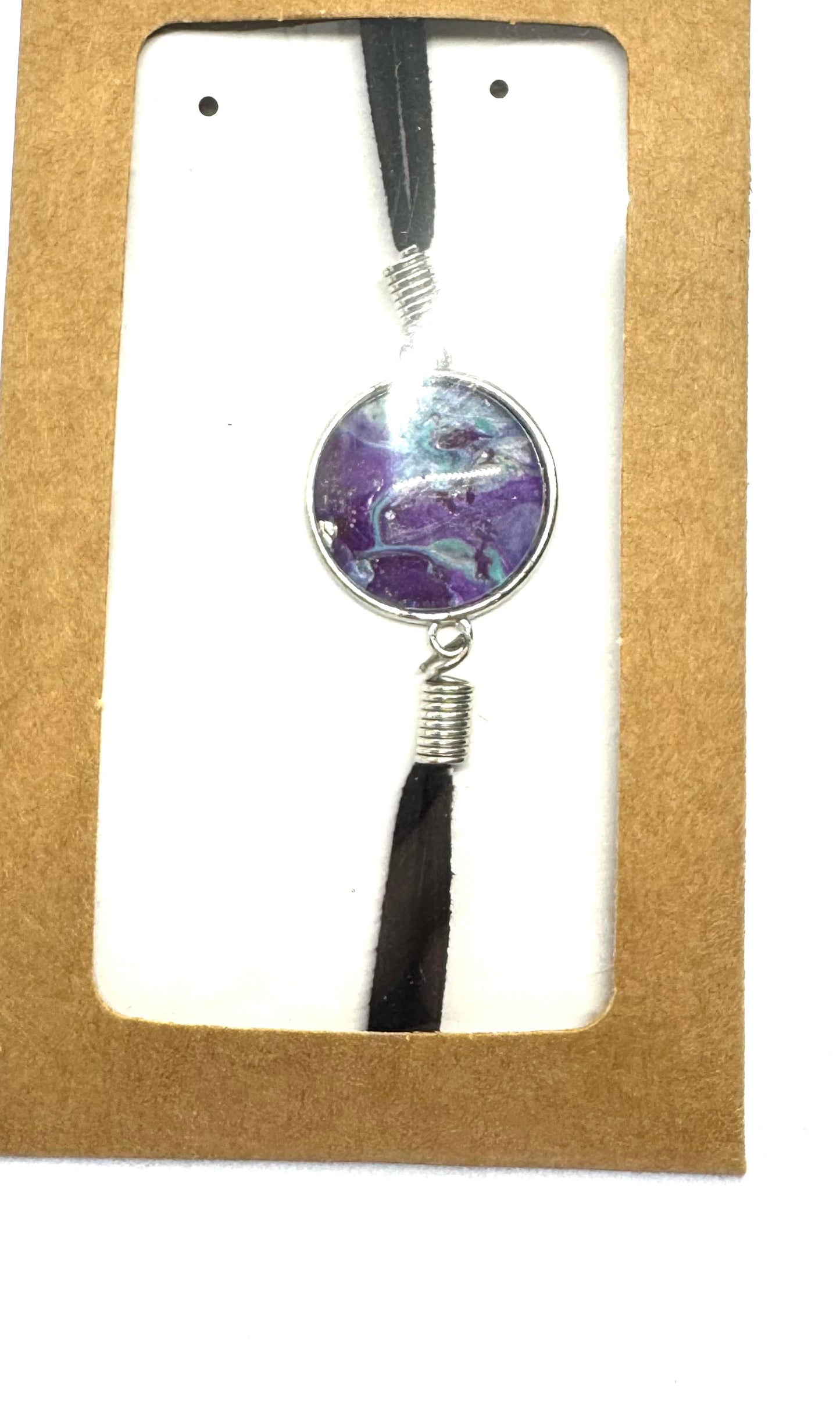 #2 Chaos Meets Cosmic Energy — Handmade Purple Galaxy Glass Dome Bracelet | Dark Aesthetic Leather Cord Statement Jewelry | One-of-a-Kind FDSS
