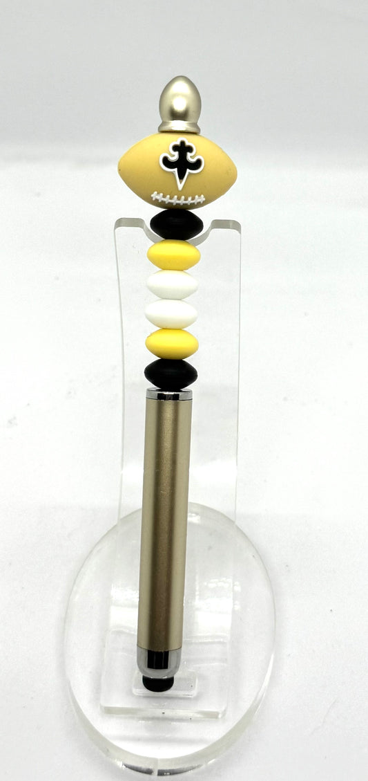 Handmade New Orleans Saints Inspired Beaded Stylus Pen | Refillable Touchscreen Pen