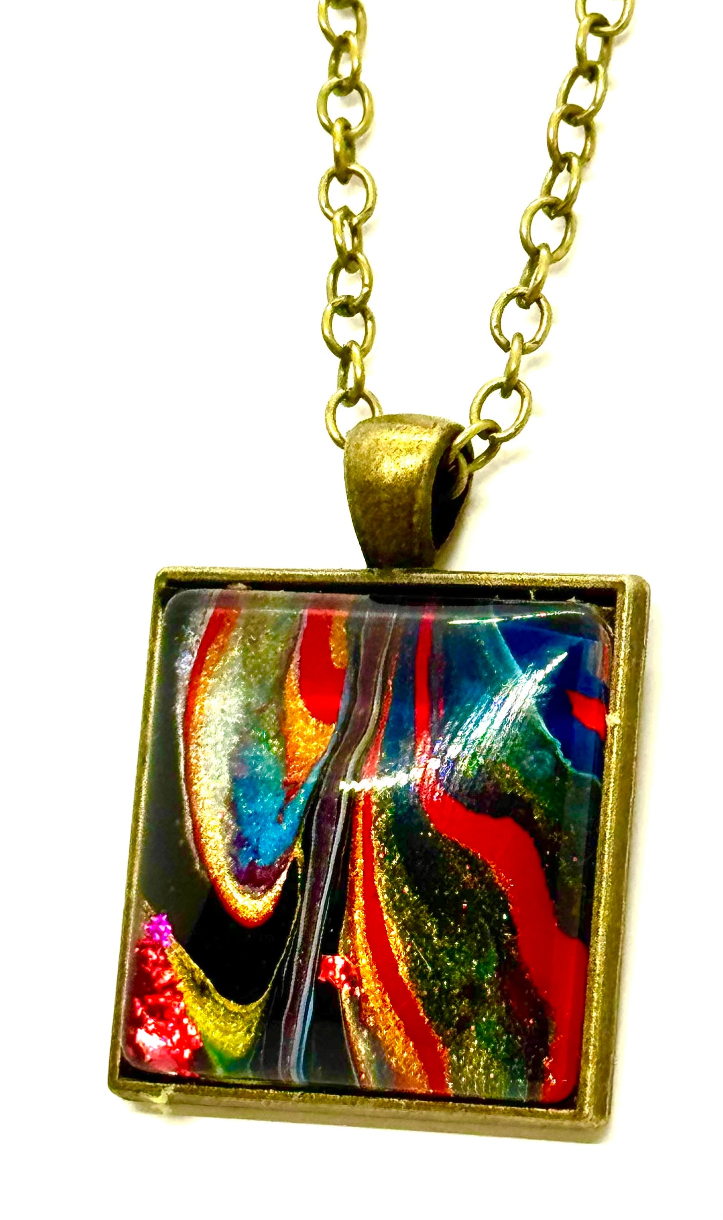 Square Paint Pour Necklace #1