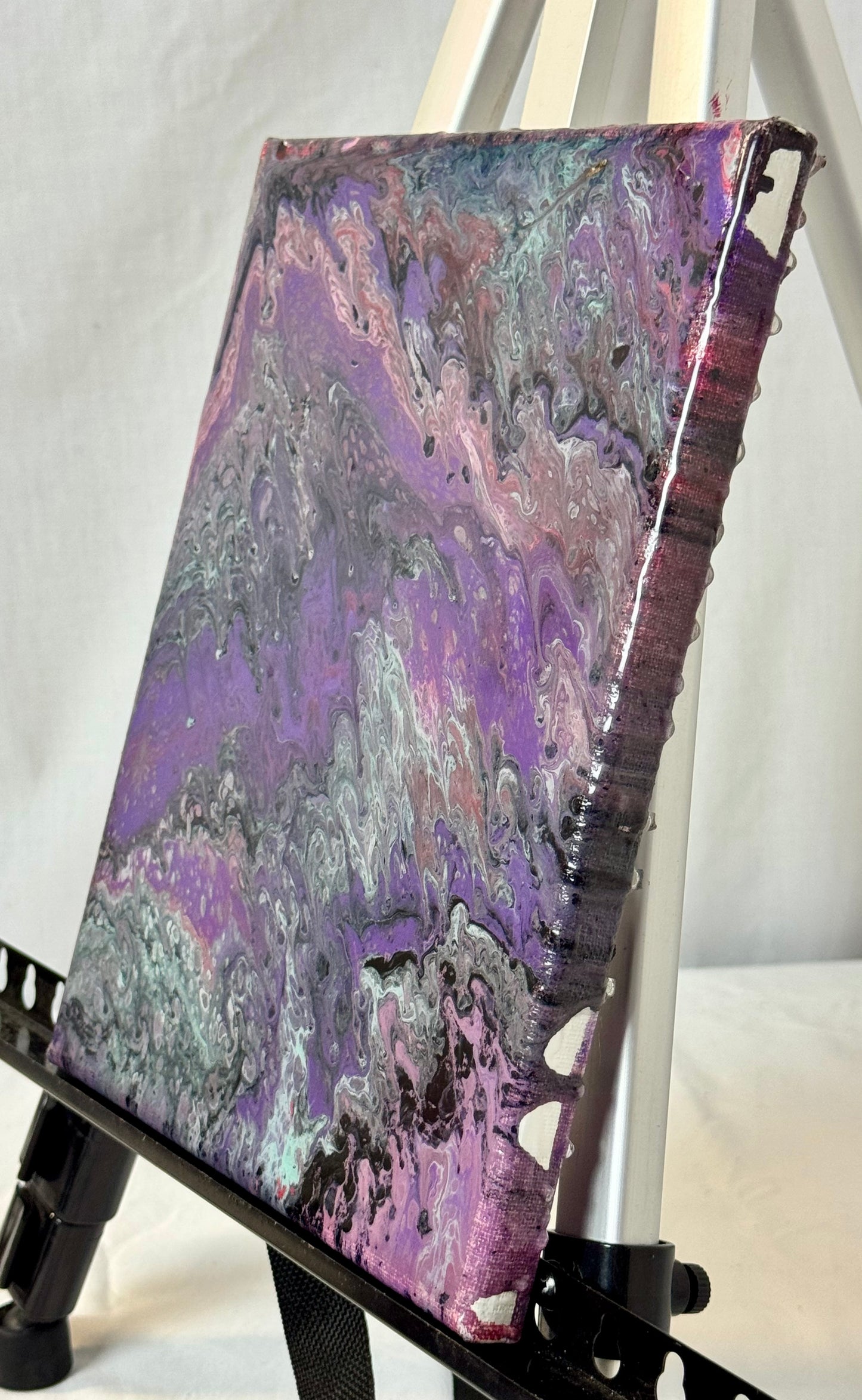 Raspberry Mountain | 8x10 Purple Paint Pour Canvas