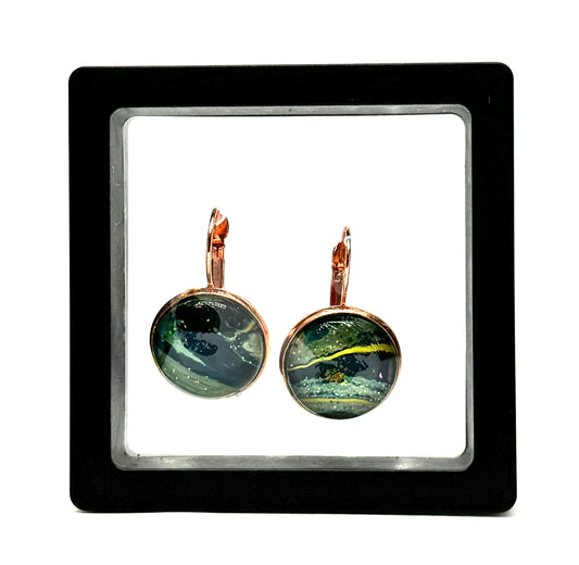 #30 Tempest & Tranquility Glass Dome Earrings – Paint Pour Art Earrings in Rose Gold