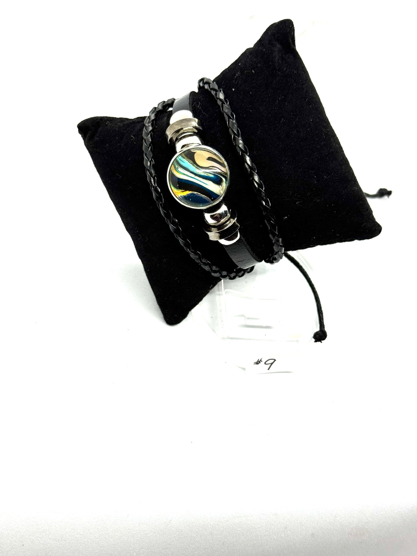 #9 Midnight Chaos Statement Bracelet – Handmade Abstract Resin Wrap Bracelet | One-of-a-Kind FDSS Wearable Art | Dark Aesthetic Leather Wrap Jewelry.
