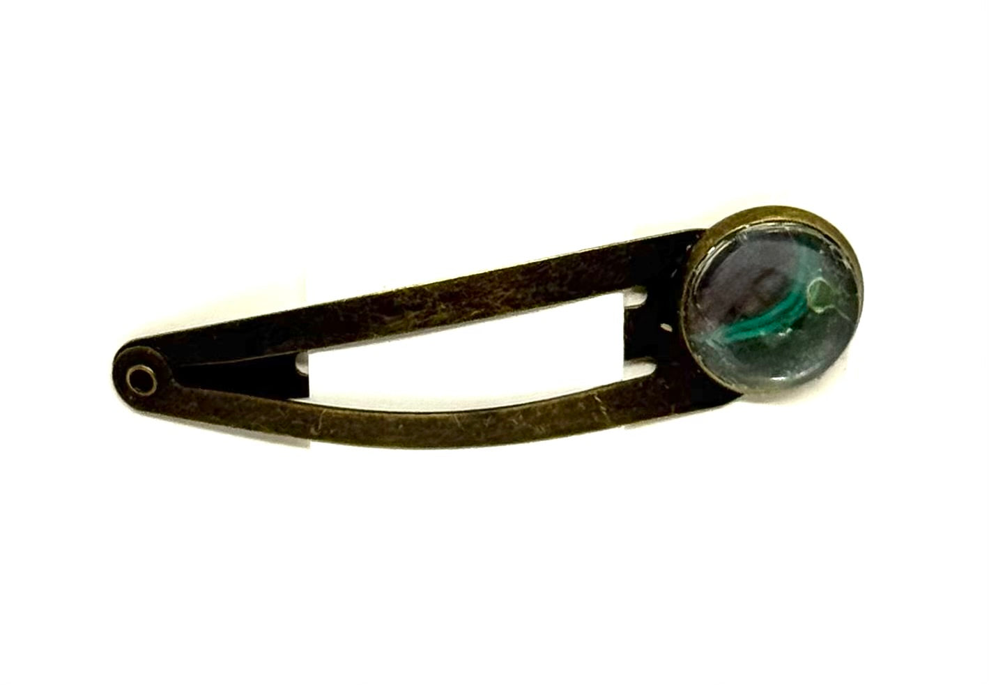 The “Calm on the Outside, Plotting on the Inside” Handmade Snap Hair Clip – Emerald Smoke Edition