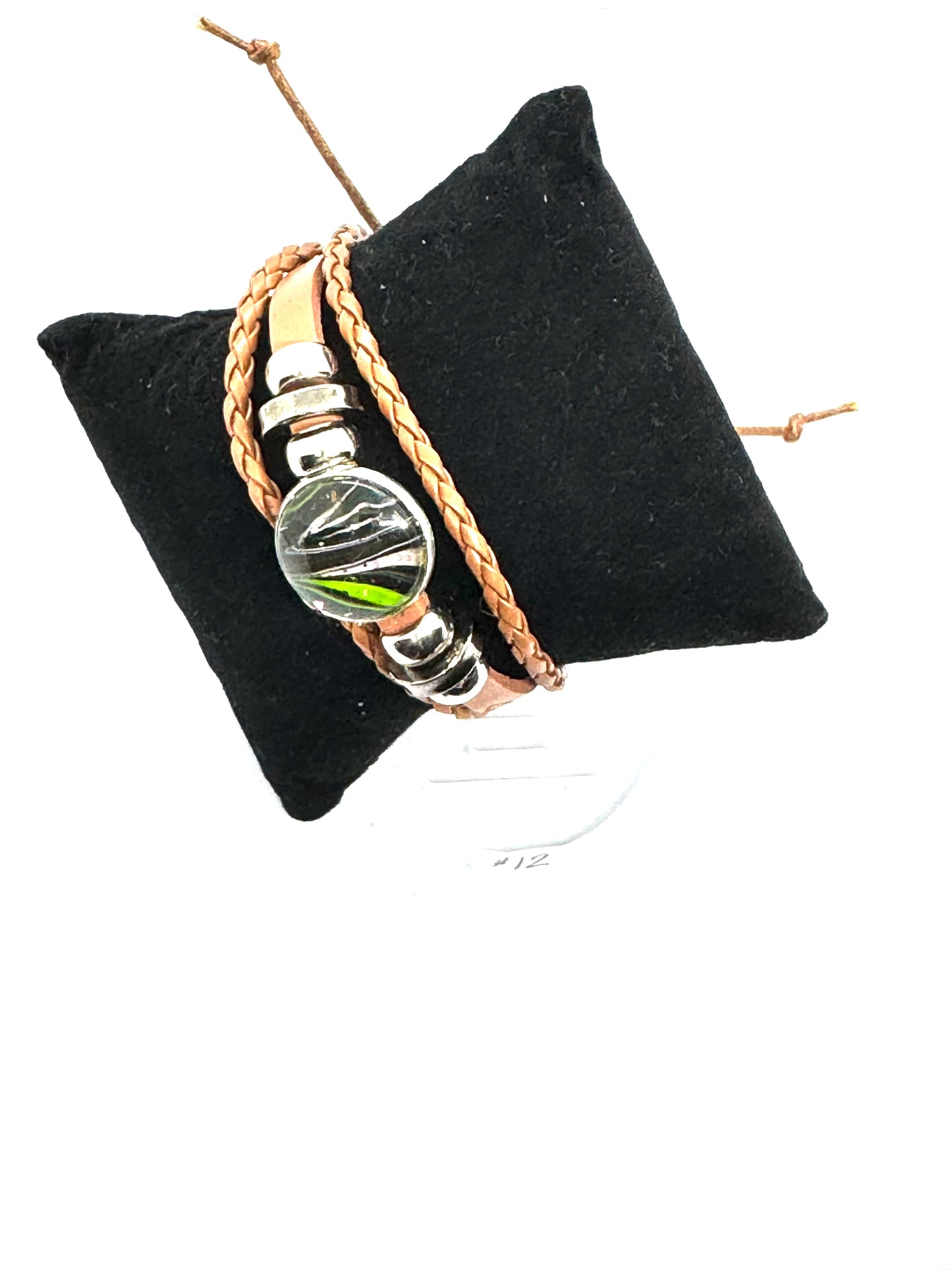#12 “Main Character Energy” Green Chaos Glass Dome Leather Wrap Bracelet — One-of-a-Kind Handmade Statement Piece | FDSS Exclusive