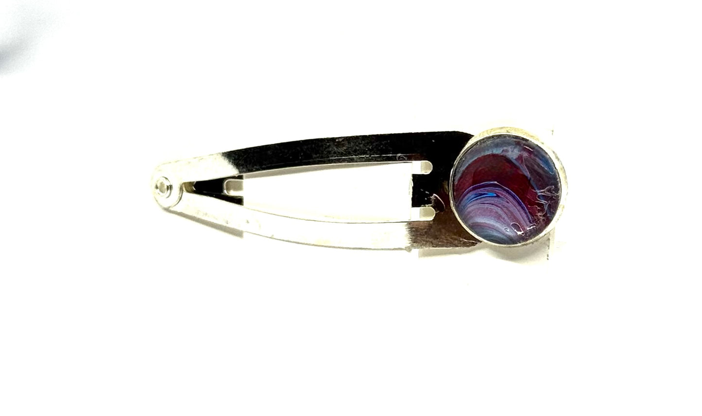 The “Running on Sass & Spite” Handmade Snap Hair Clip – Burgundy & Midnight Swirl