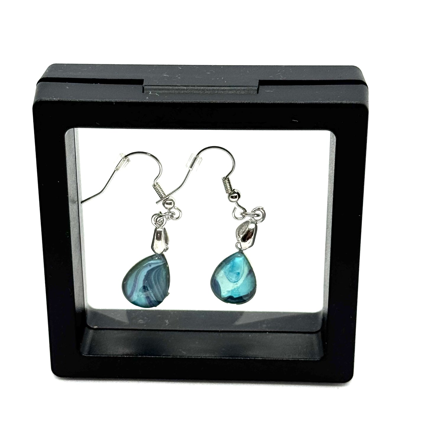 #32 🌊 Between the Storm & the Stillness Earrings – Teardrop Glass Dome Paint Pour Art 🌊