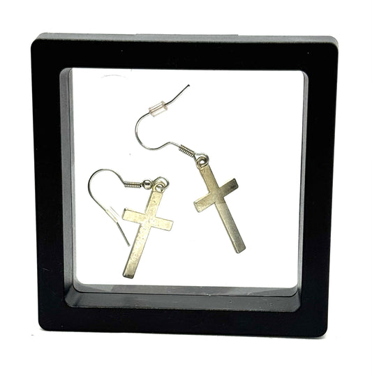 #41 Grace Through the Chaos Earrings – Silver Cross Dangle Earrings