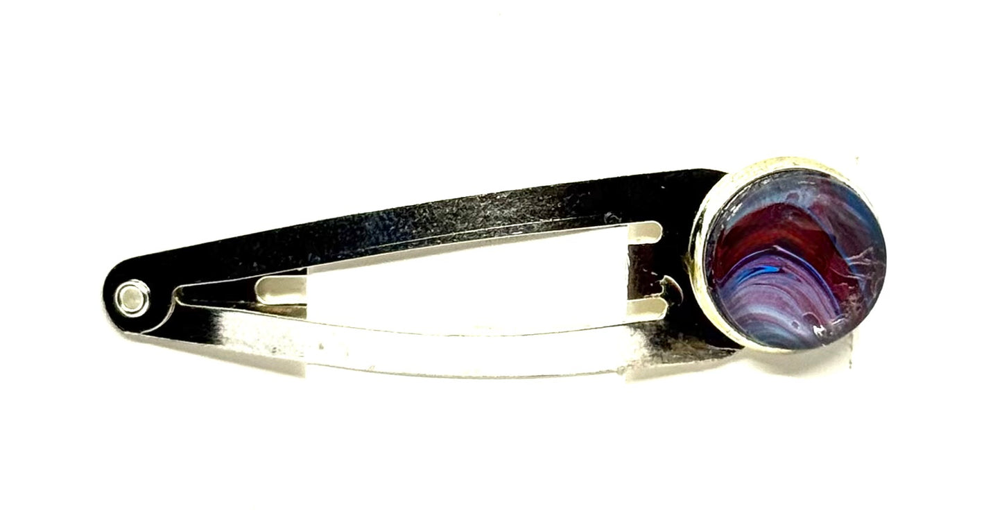 The “Running on Sass & Spite” Handmade Snap Hair Clip – Burgundy & Midnight Swirl