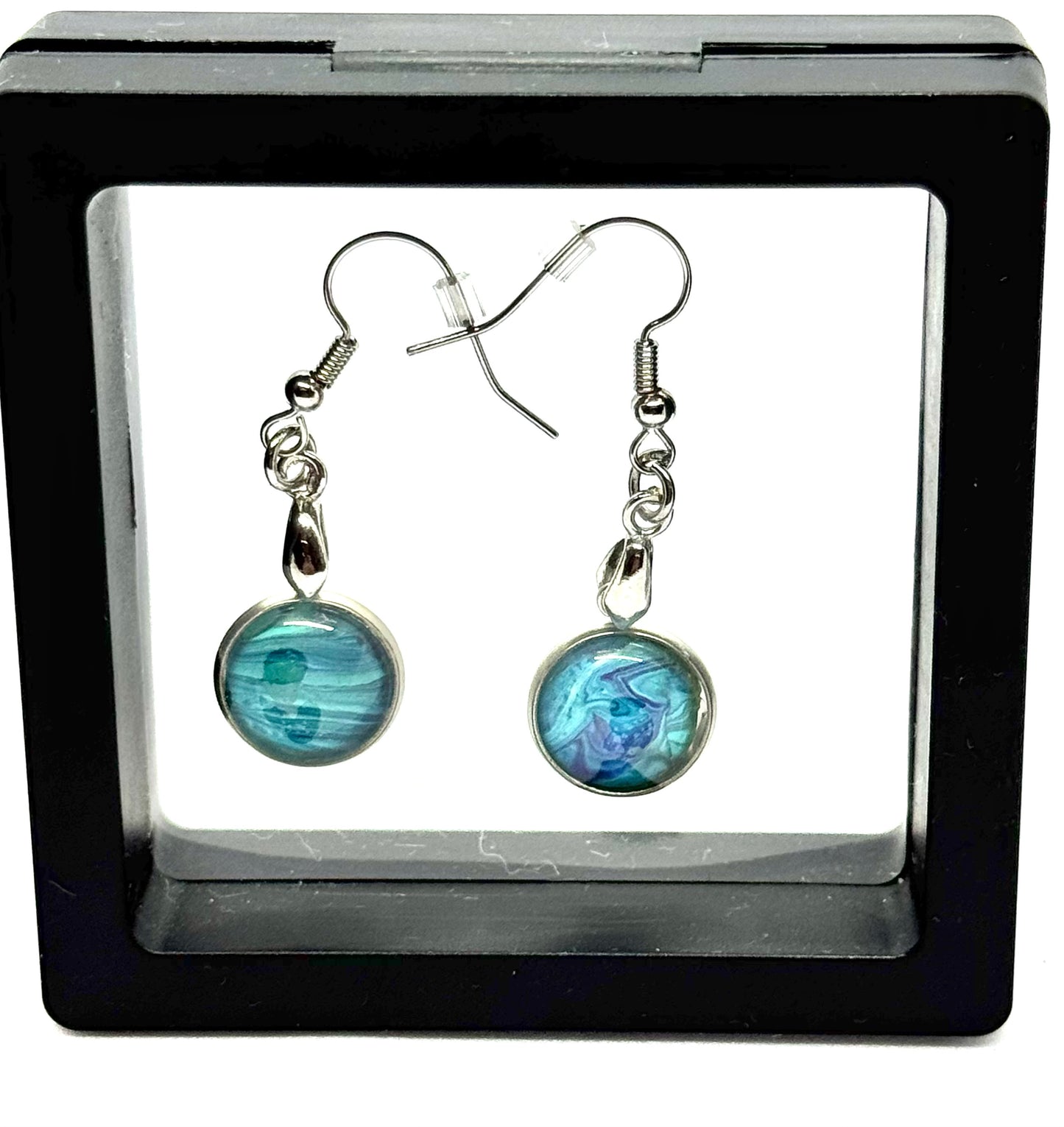 #33 Tides of Tranquility Earrings – Glass Dome Paint Pour Art Earrings