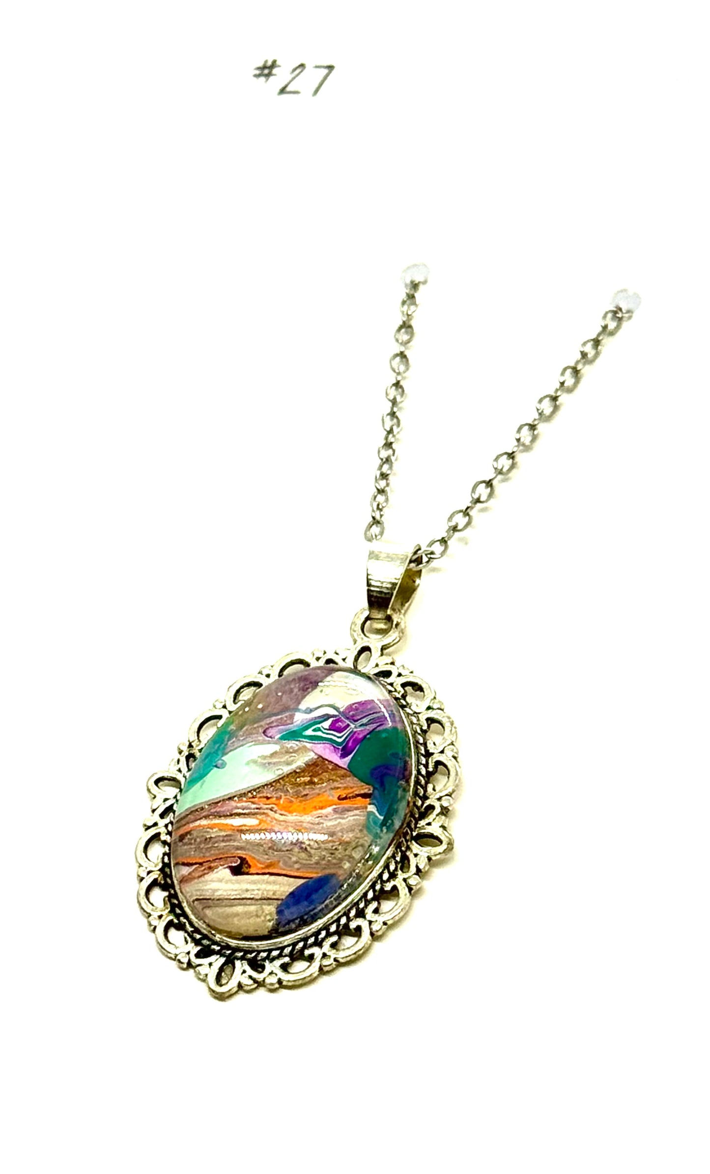 #27 Tectonic Mood Swing – Abstract Paint Pour Oval Pendant Necklace | One-of-a-Kind Chaos Jewelry