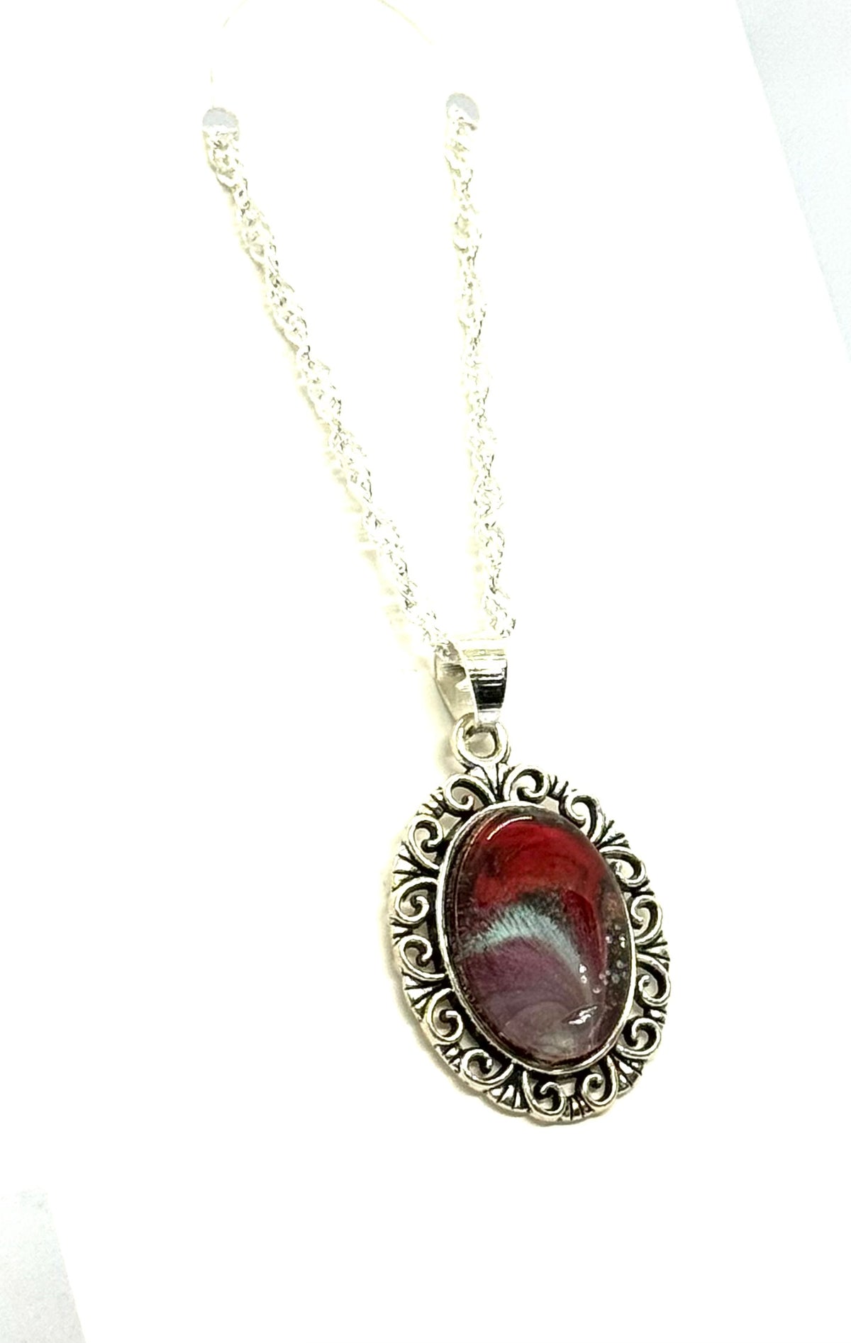 Pretty With Complications Necklace | 20” Sterling Silver Oval Paint Pour Necklace