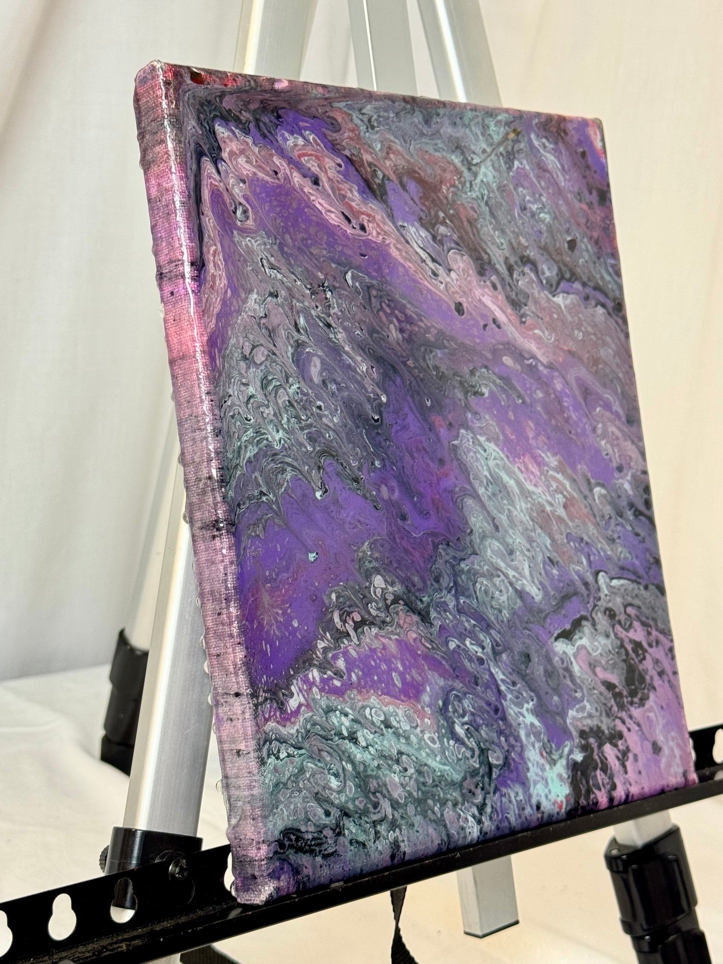 Raspberry Mountain | 8x10 Purple Paint Pour Canvas