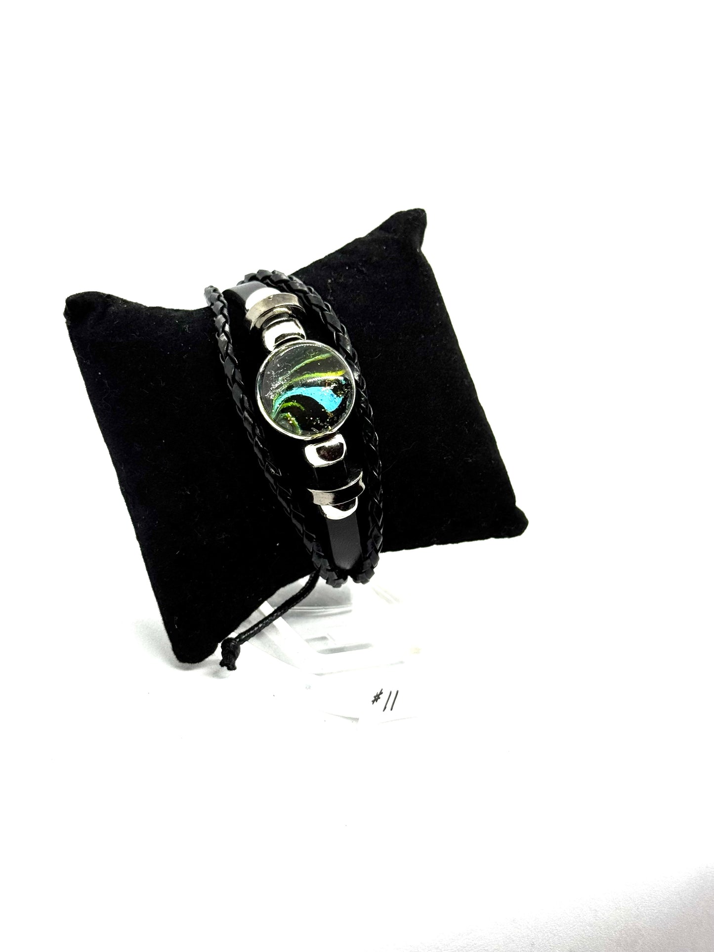 #11 FDSS Neon Chaos Glass Dome Bracelet — Handmade Statement Bracelet | Dark Aesthetic Leather Wrap Jewelry | One-of-a-Kind Wearable Art