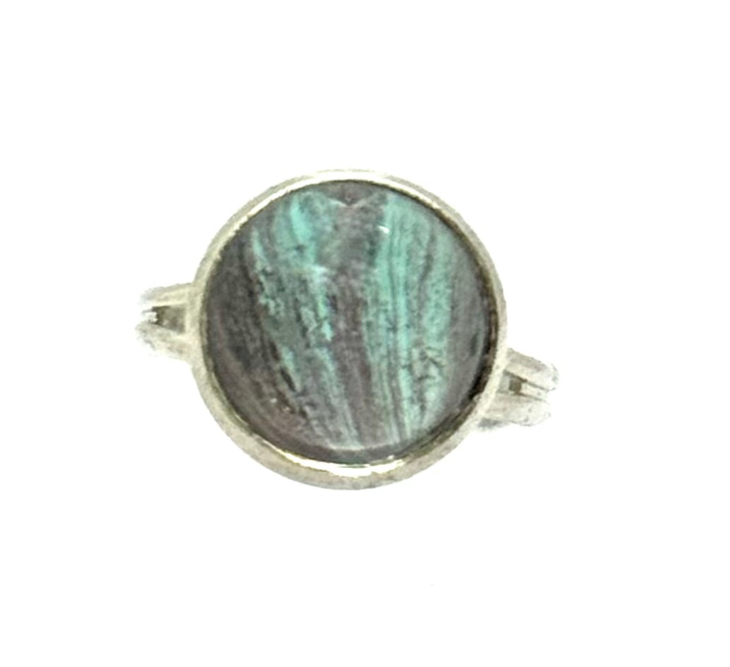 #3 Teal Eclipse Glass Dome Ring – Smoky Green & Gray Statement Ring