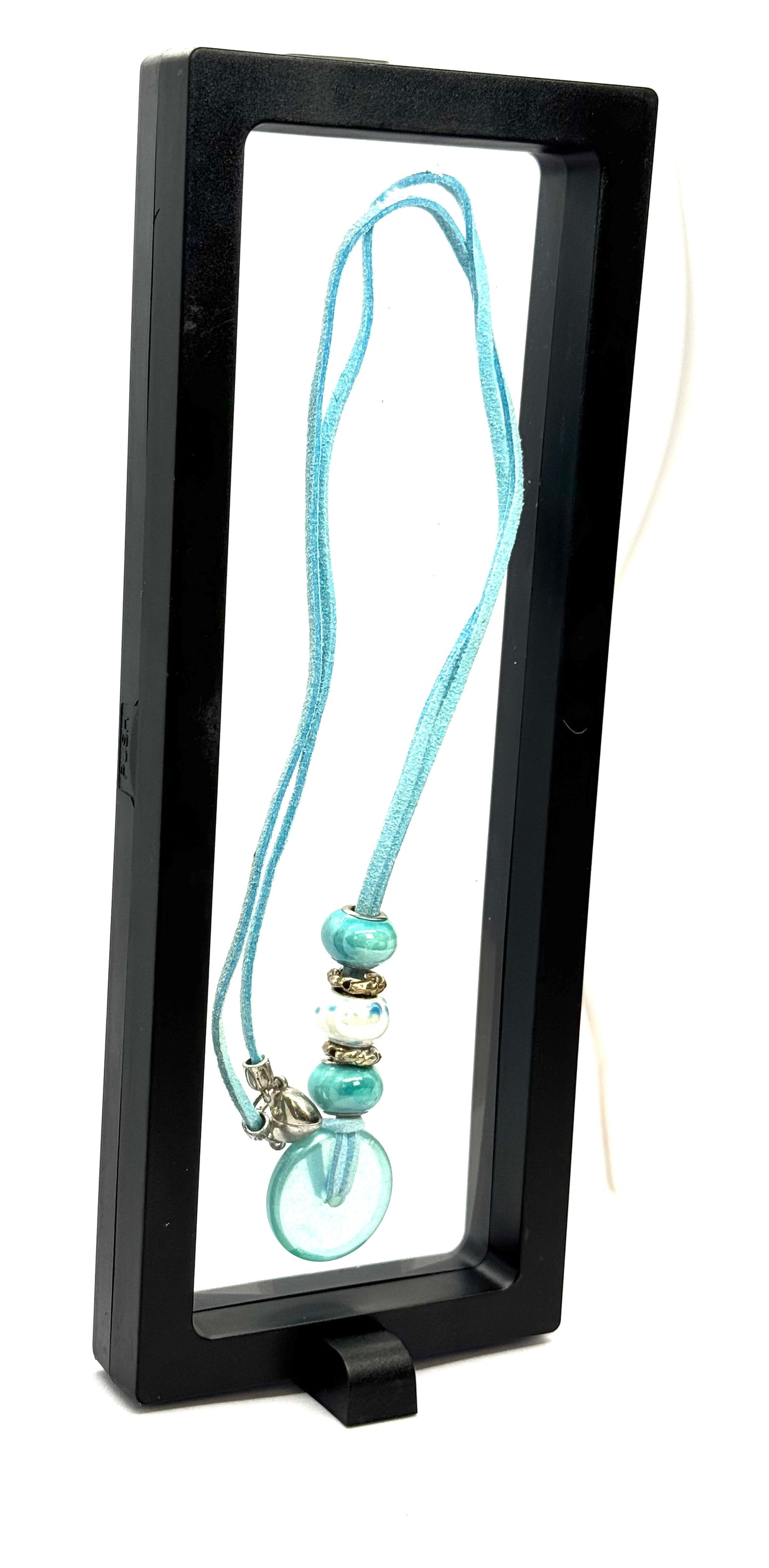 Aqua Beaded Pendant Necklace | Handmade Statement Jewelry | FDSS