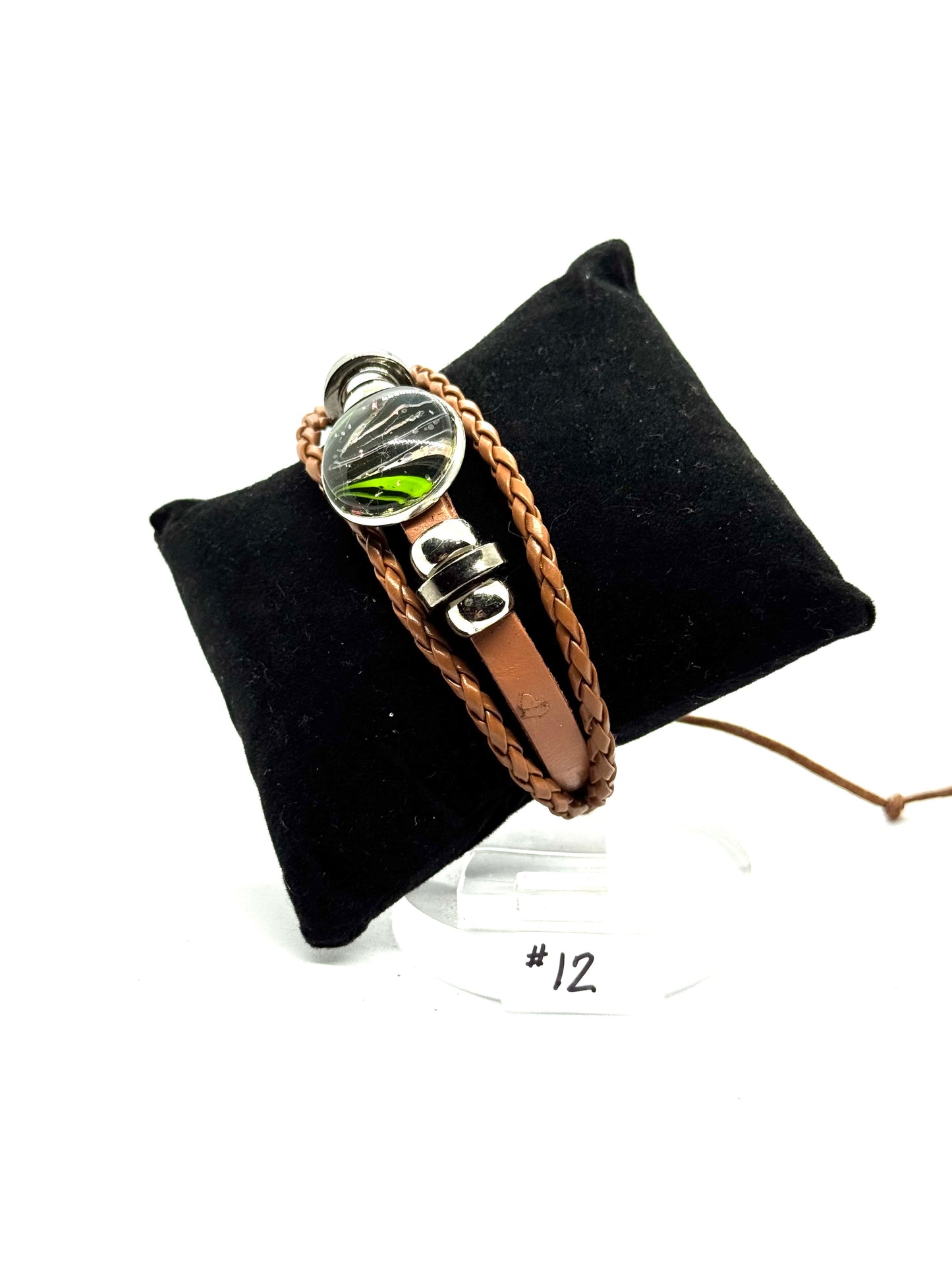 #12 “Main Character Energy” Green Chaos Glass Dome Leather Wrap Bracelet — One-of-a-Kind Handmade Statement Piece | FDSS Exclusive