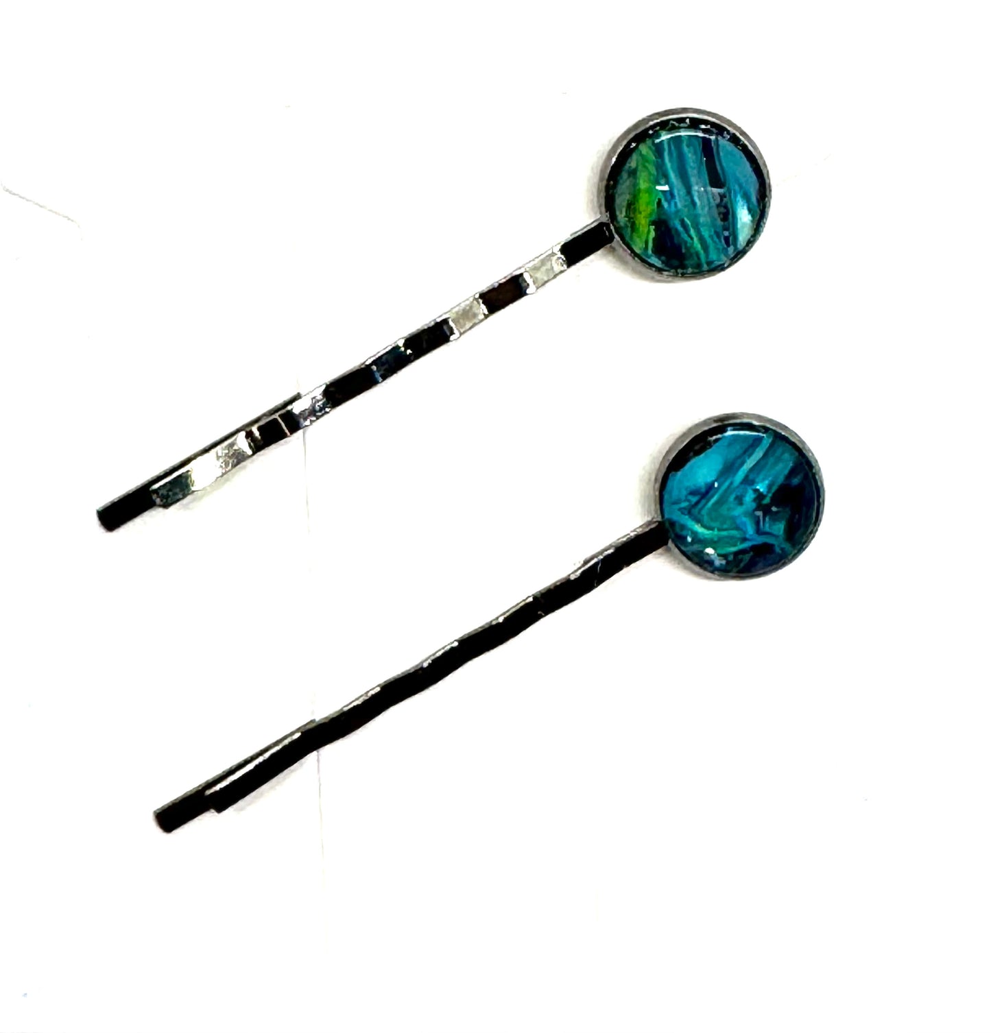 #2 Cool Chaos Bobby Pins – Blue & Teal Swirl Set (2pc)