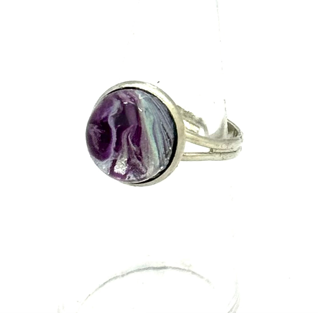 #1 Stormy Amethyst Chaos Glass Dome Ring – Purple Swirl Statement Ring