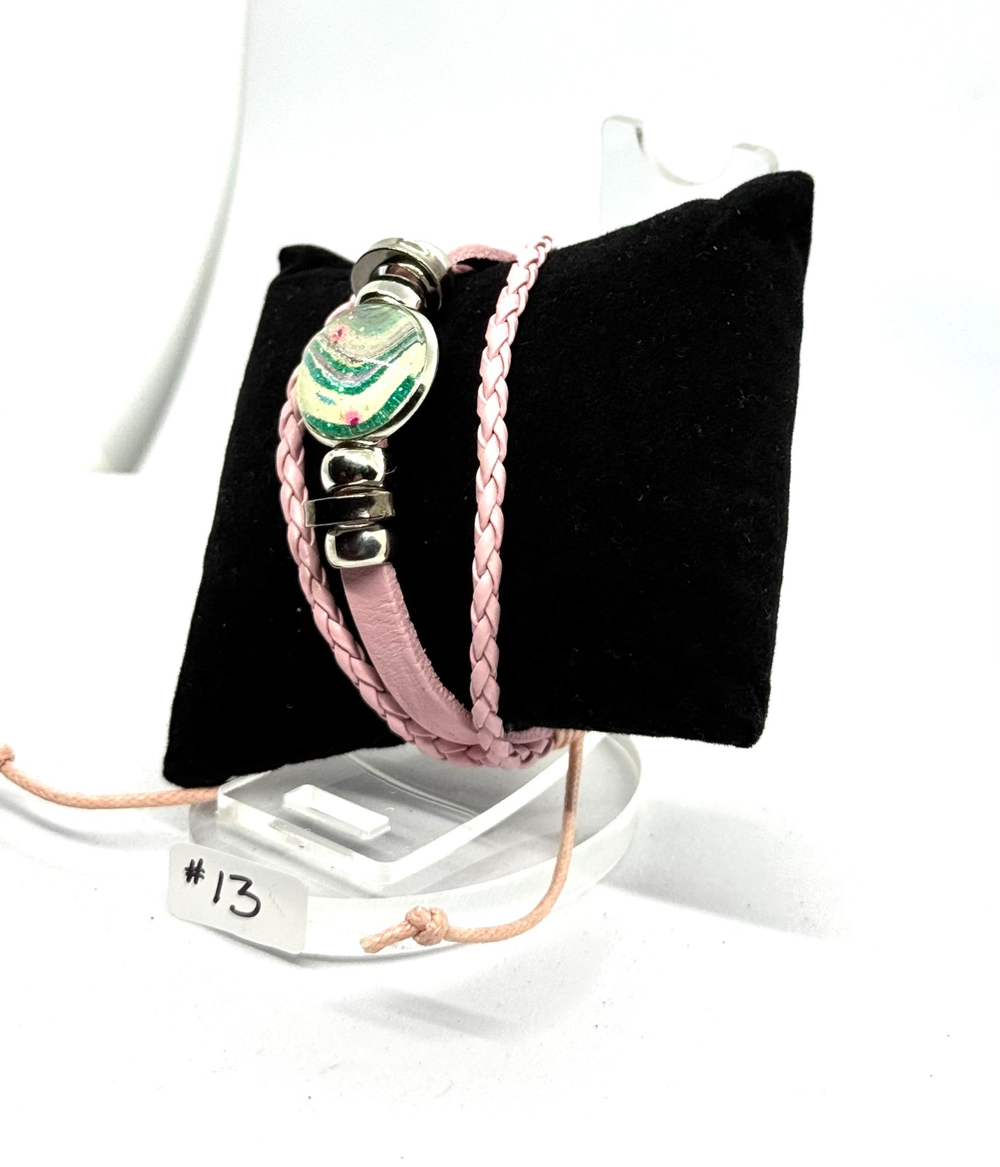 #13 “Soft Chaos Energy” Pink Wrap Bracelet — Handmade Glass Dome Statement Piece | One-of-a-Kind FDSS Chaos Jewelry