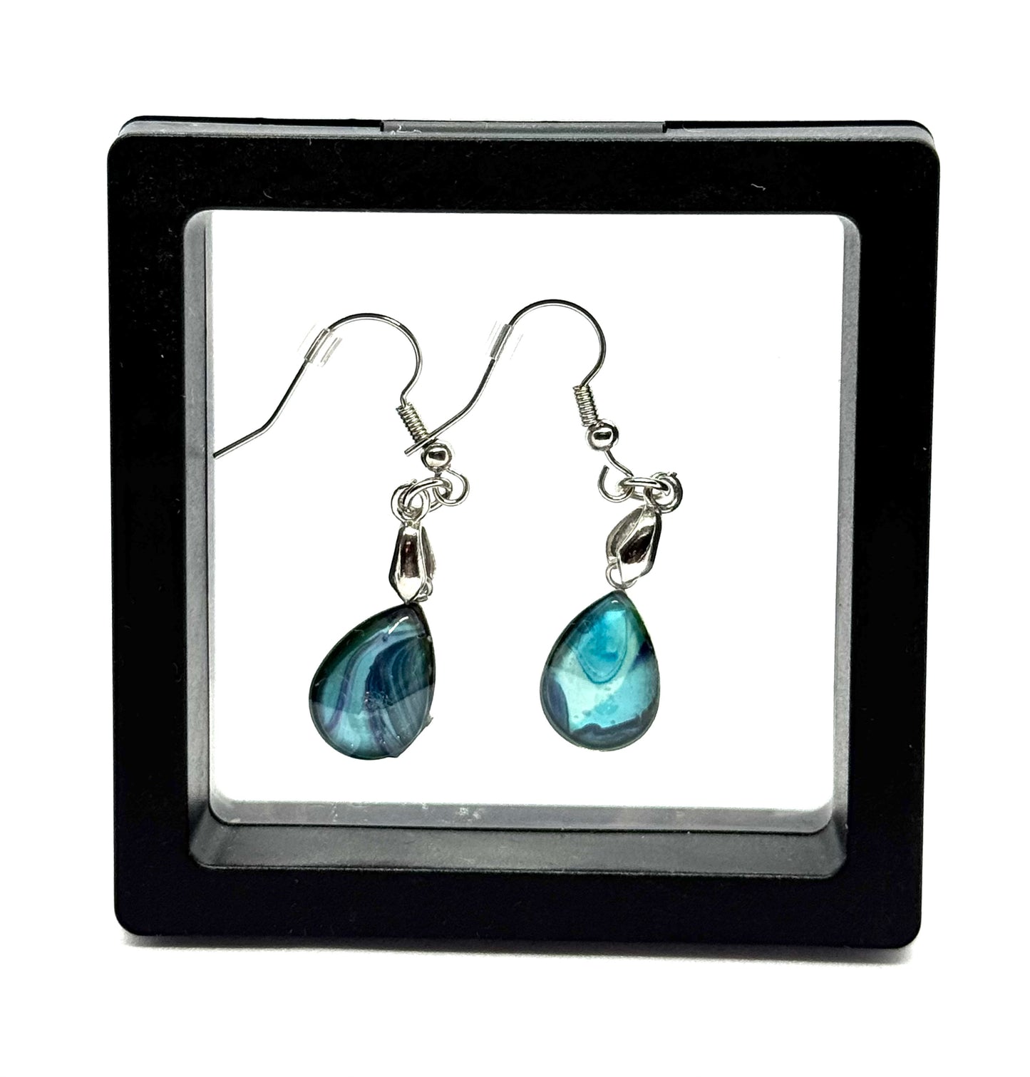 #32 🌊 Between the Storm & the Stillness Earrings – Teardrop Glass Dome Paint Pour Art 🌊