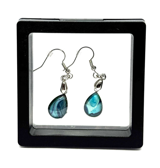 #32 🌊 Between the Storm & the Stillness Earrings – Teardrop Glass Dome Paint Pour Art 🌊